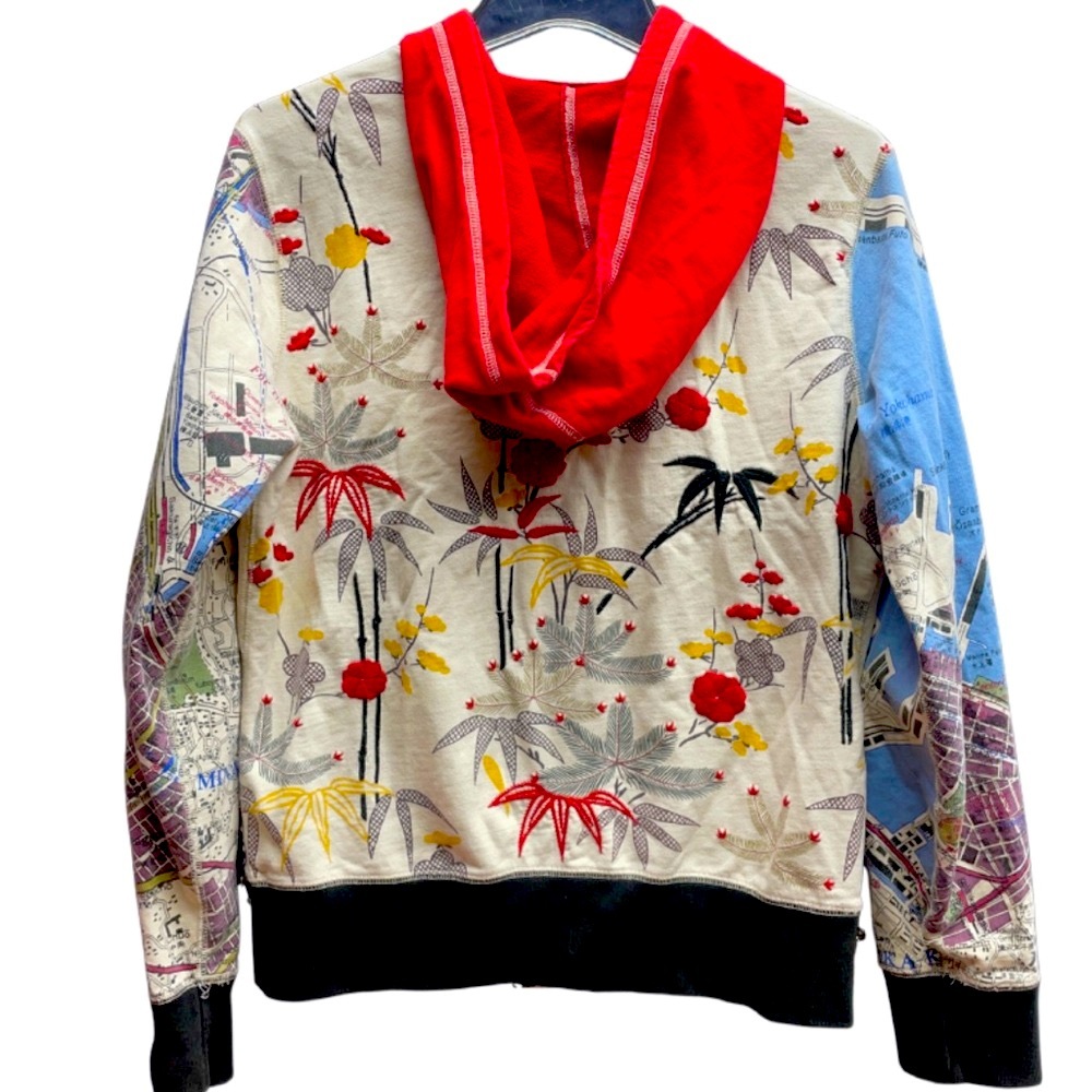 Vintage Y2K Lucky Brand Japan City Map Pattern Graphic Zip Hoodie Pockets Sz L - Picture 2 of 5